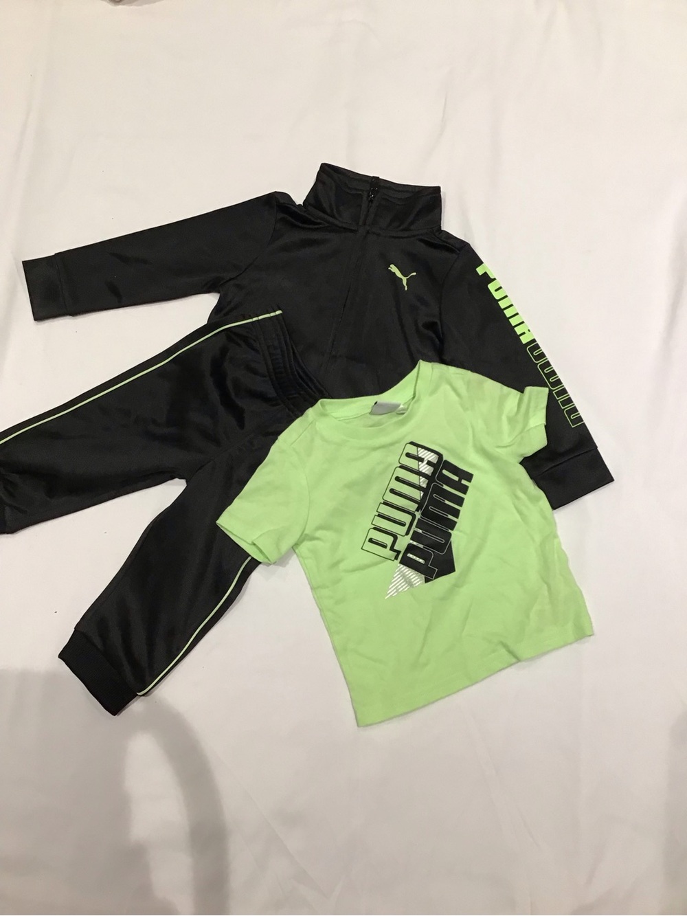 Puma Neon Green and Black Kids Swim Rashguard Set